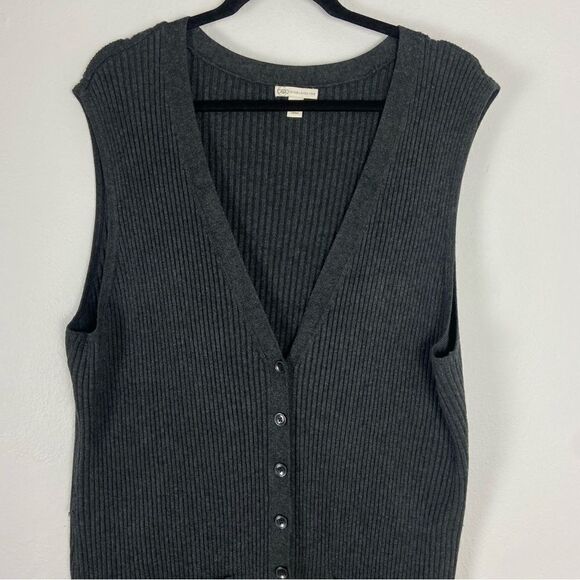 Cato Women’s Grau Ribbed Knit Longline Duster Vest Minimalist Academia Size 24W - Picture 9 of 10